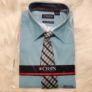 NWT Blue Boys CHAPS long sleeve dress shirt & tie